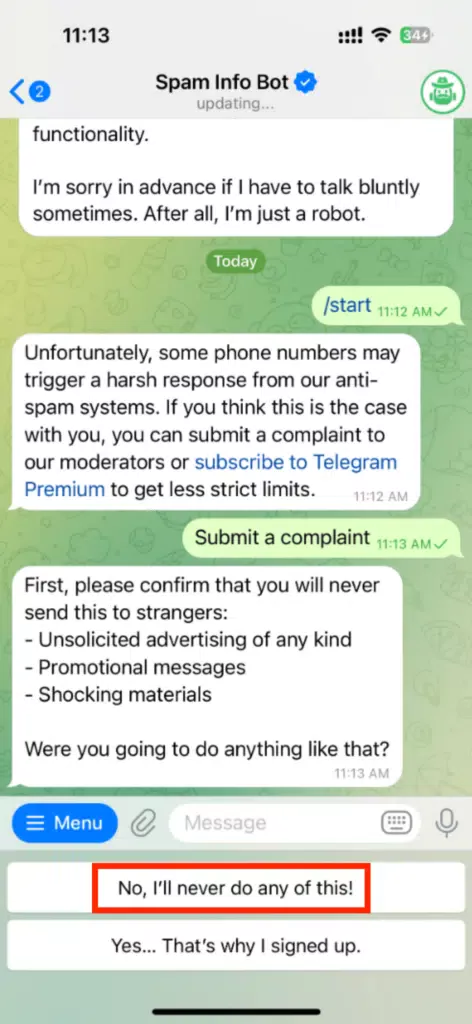 telegeram被限制说话如何解除